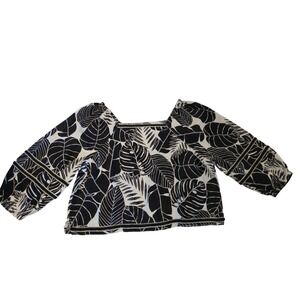 Cynthia Rowley Women's 100% Linen Top Sz L Square Neckline Puff Sleeves Flax